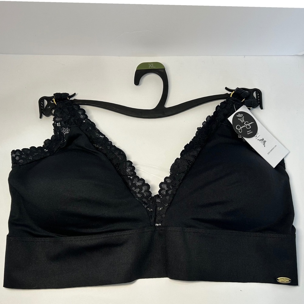 Jessica Simpson Micro Bralette Black Lace Trim Wireless Bra Size XL Brand New
